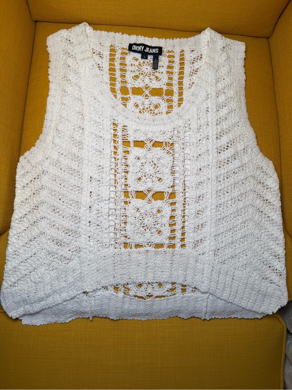 DKNY White Crocheted Sleeveless Tank Top